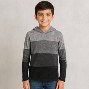 Ocean Current Boys M Gray Black Colorblock Hooded Long Sleeve Shirt